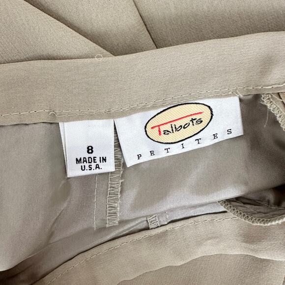 Vintage Talbots Petite Silk Skirt A Line Gaudet Chiffon Khaki Knee Length US 8 - Picture 2 of 9